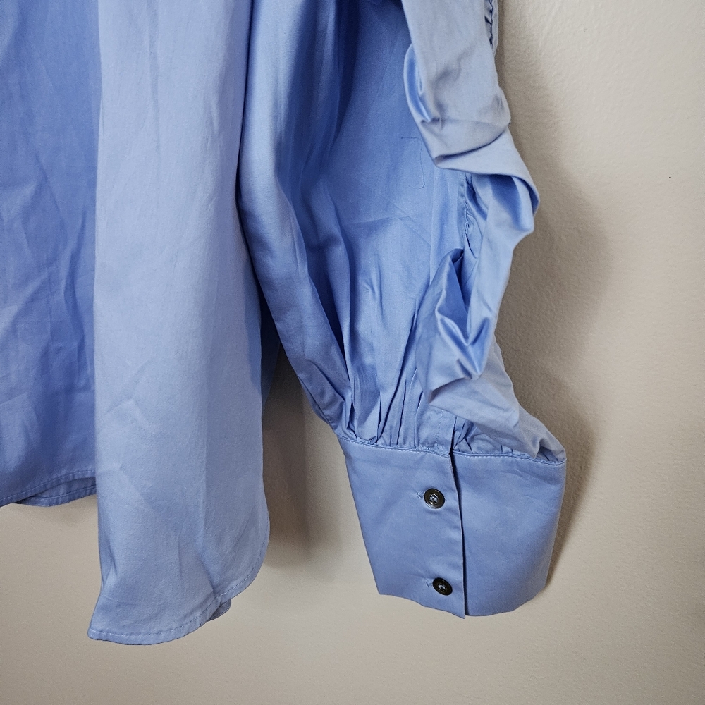 Harshman Blouse Juliana Light Blue Ruffled Sleeve Button-Up Shirt Cotton Classic - Picture 8 of 13